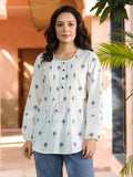 Women White Floral Print Puff Sleeve Cotton Top