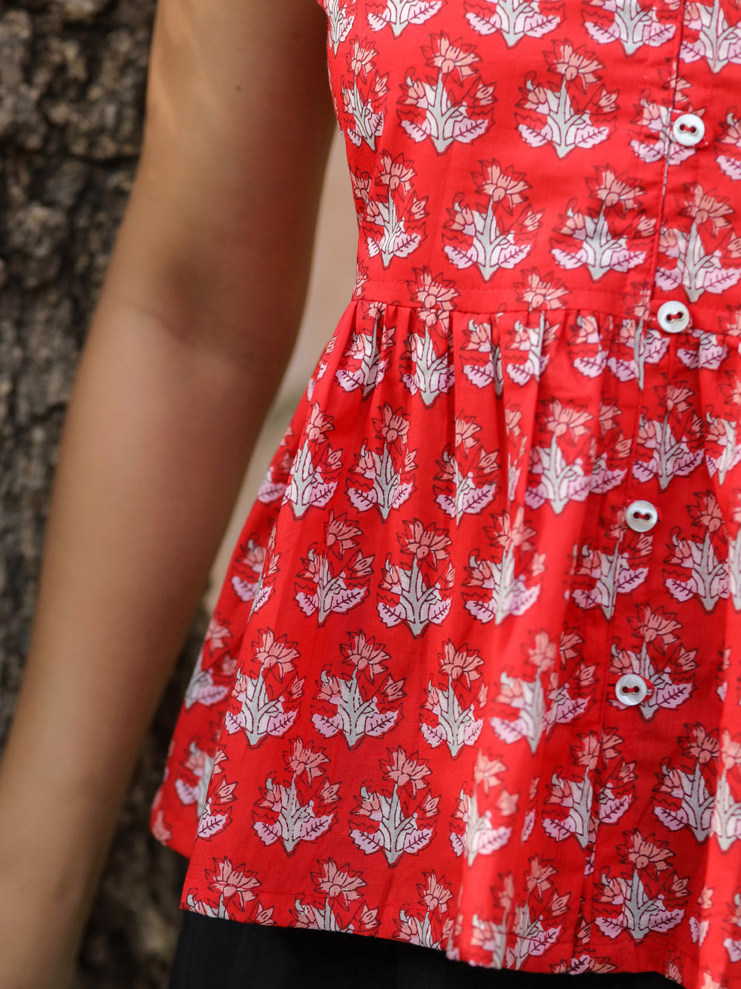 Women Ethnic Motifs Print Shoulder Straps Peplum Top