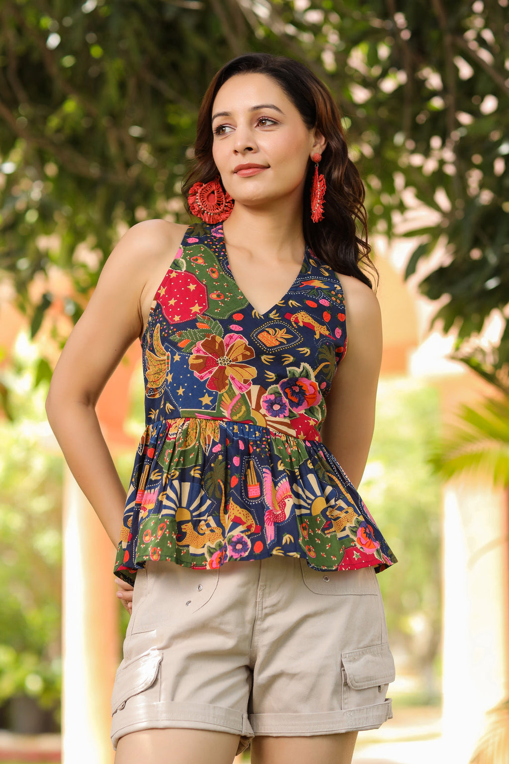 Women Printed Pure Cotton Peplum Top
