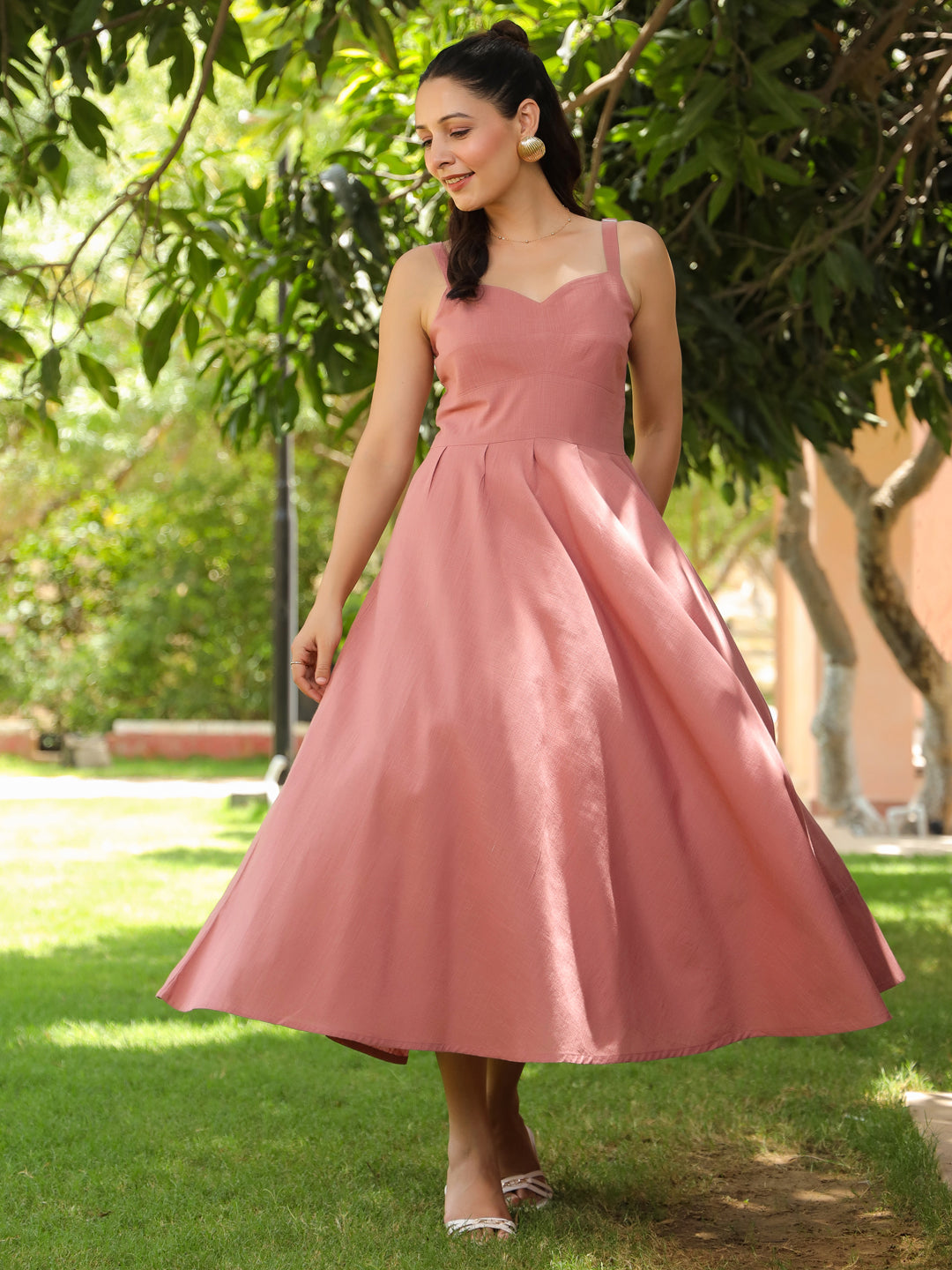 Women Solid Fit and Flare Pure Cotton Midi Dress