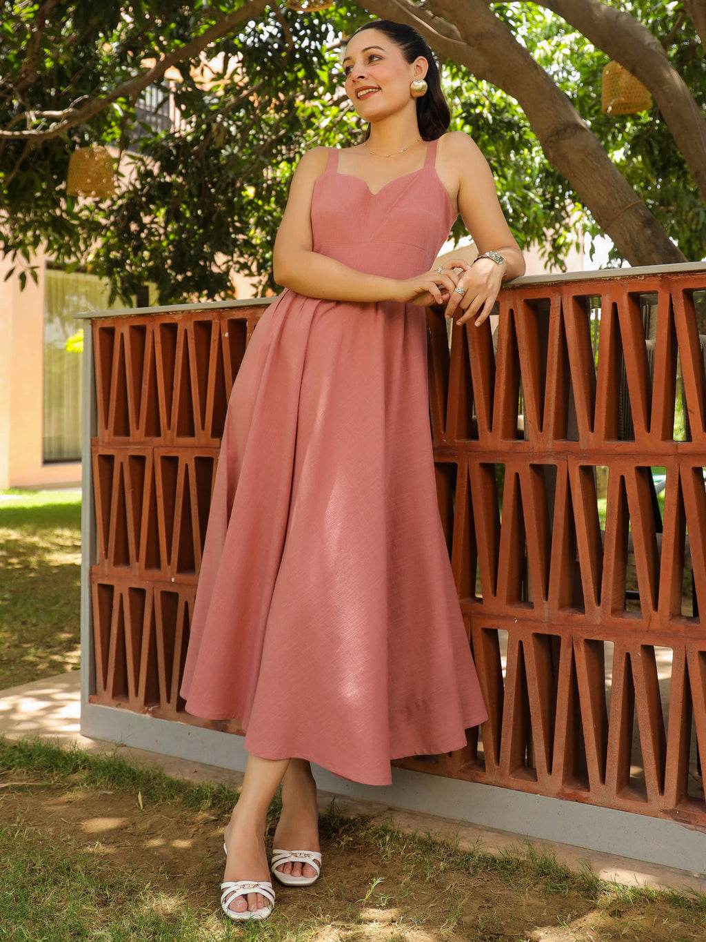 Women Solid Fit and Flare Pure Cotton Midi Dress