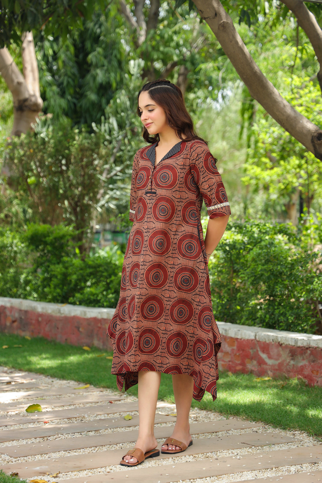 Women Geometric Printed Cotton Ethnic Dresses