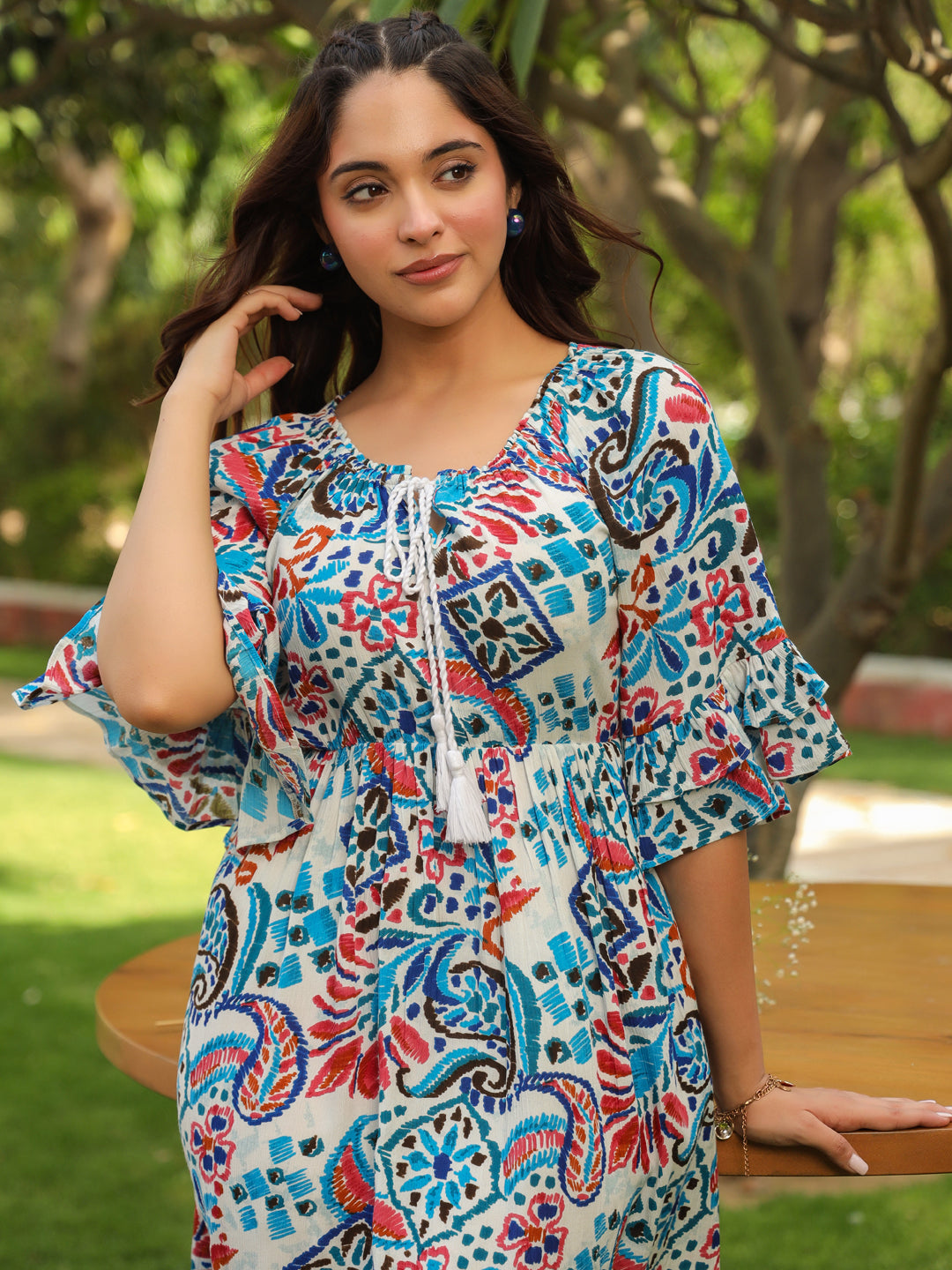 Printed Fit & Flared Midi Ethnic Dresses