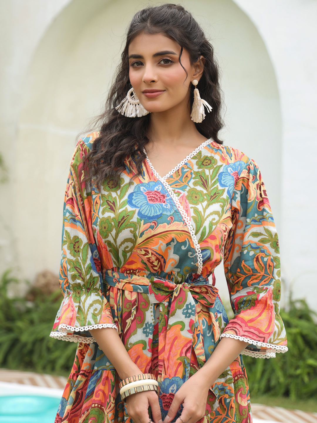 Women Ethnic Motifs Printed V-Neck Fit and Flare Ethnic Dress