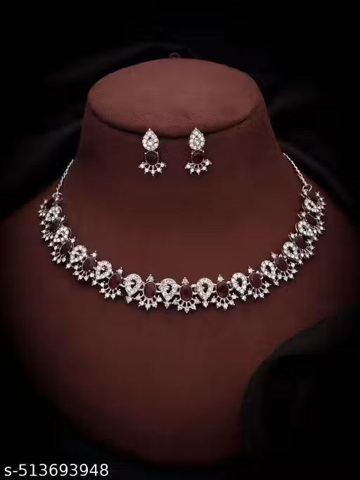 Cristen Enterprise Women Silver Plated Brown choker nacklace and matching earring set.