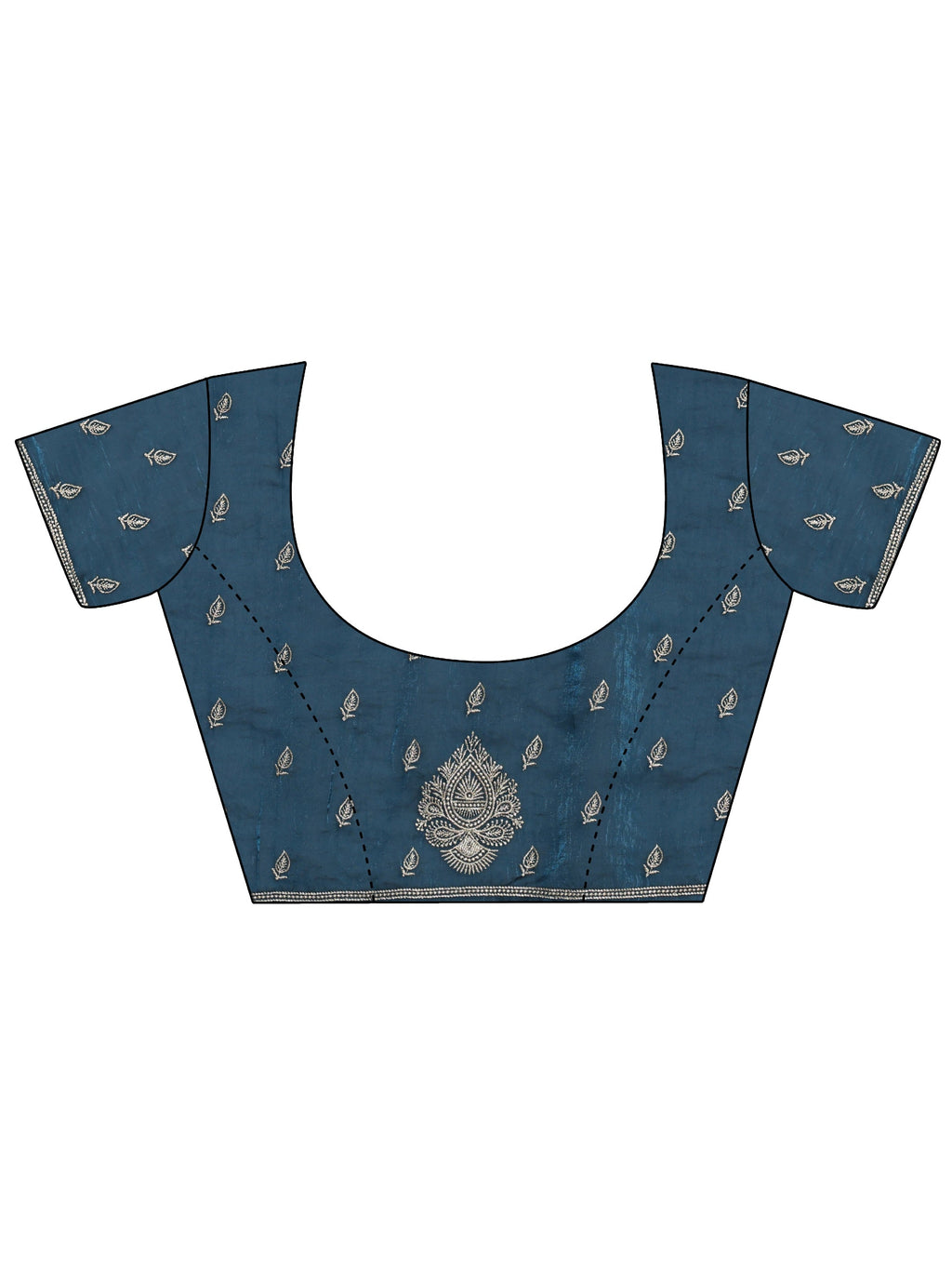 Teal Embellished Floral Motif Tissue Saree