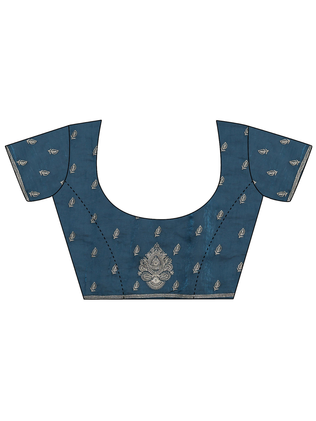Teal Embellished Floral Motif Tissue Saree