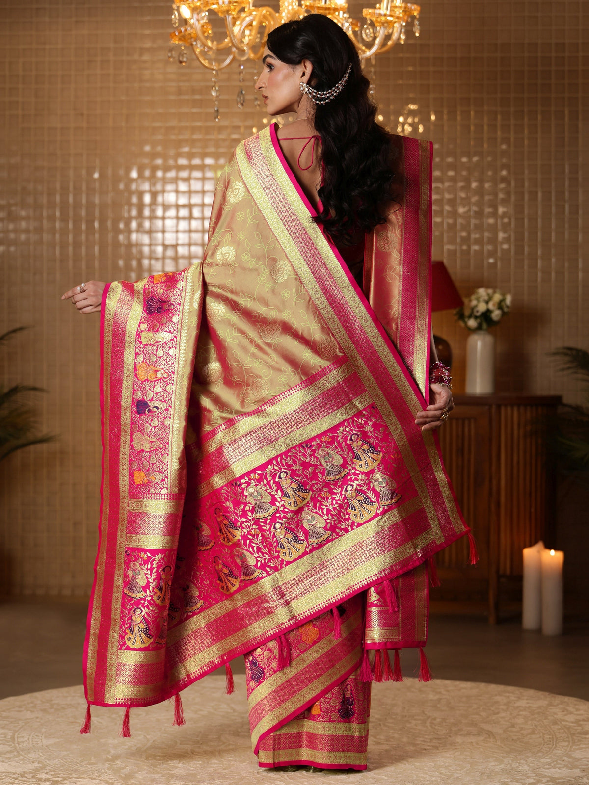 Mustard Floral Woven Design Silk Blend Saree