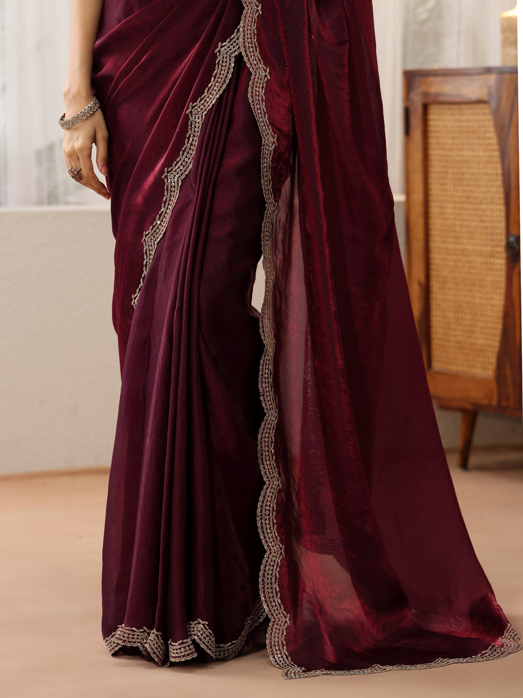 Maroon Silk Blend Saree