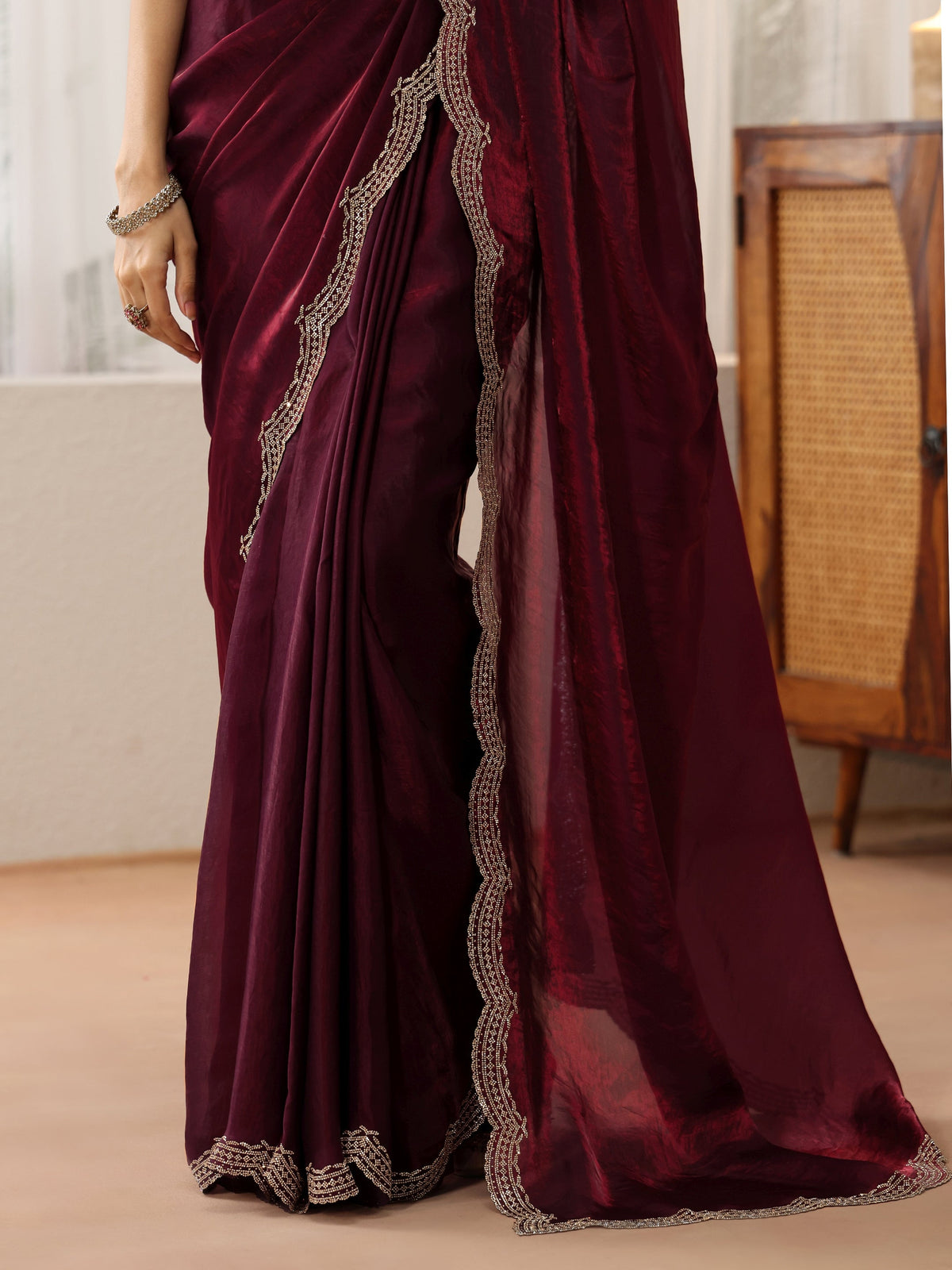 Maroon Silk Blend Saree