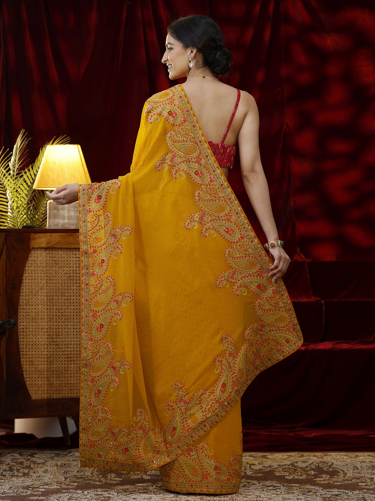 Mustard Embellished Georgette Saree