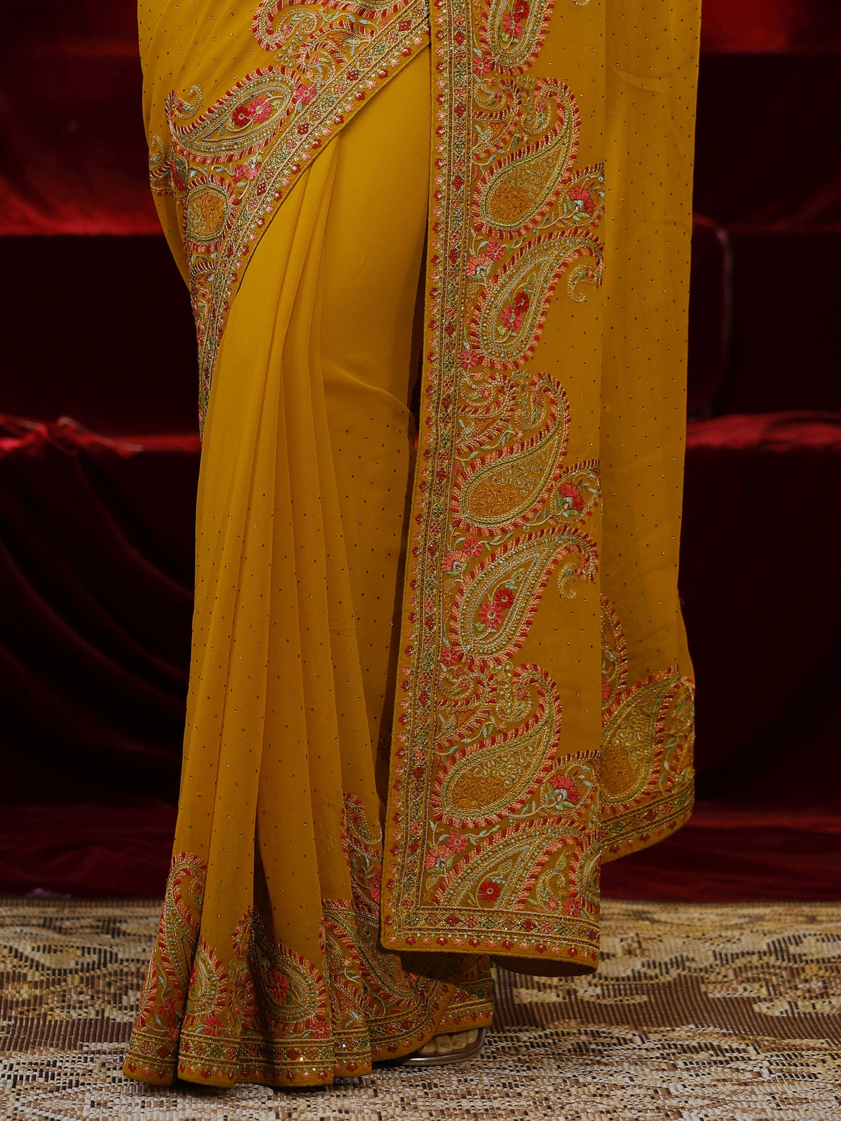 Mustard Embellished Georgette Saree