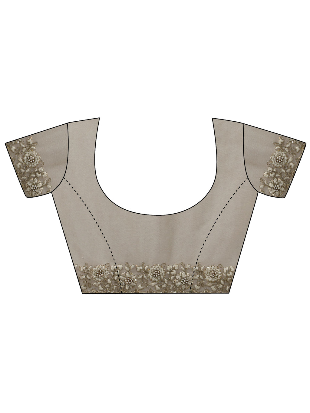 Beige Floral Embroidered Net Saree