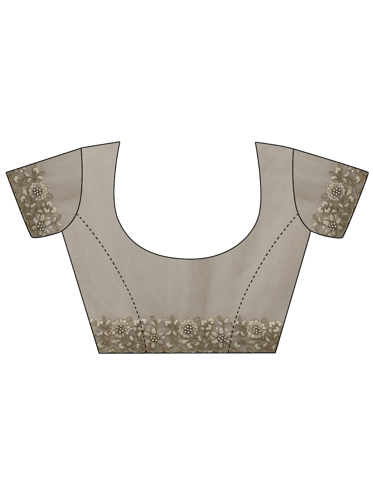 Beige Floral Embroidered Net Saree