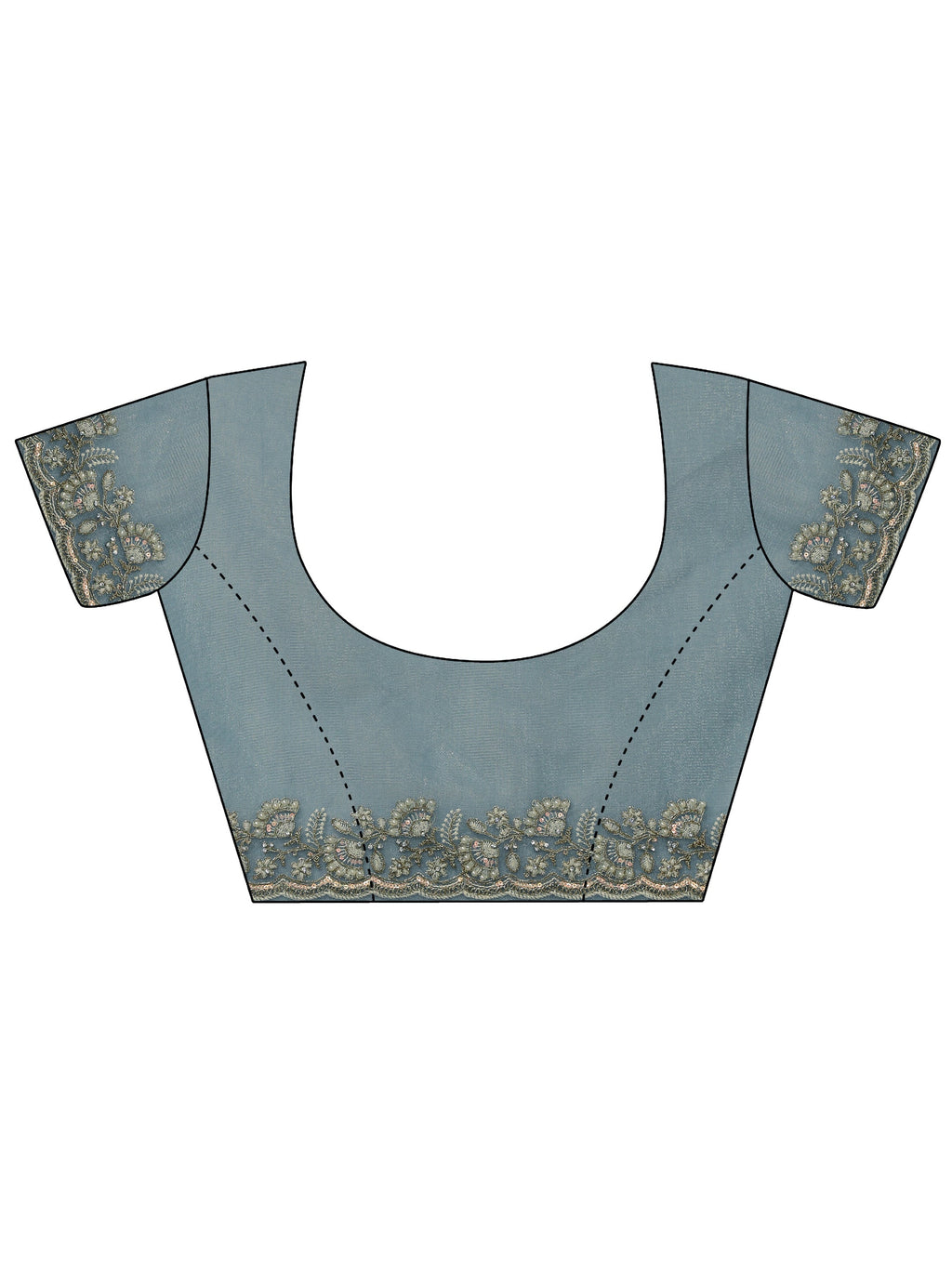 Dusty Blue Floral Embroidered Net Saree