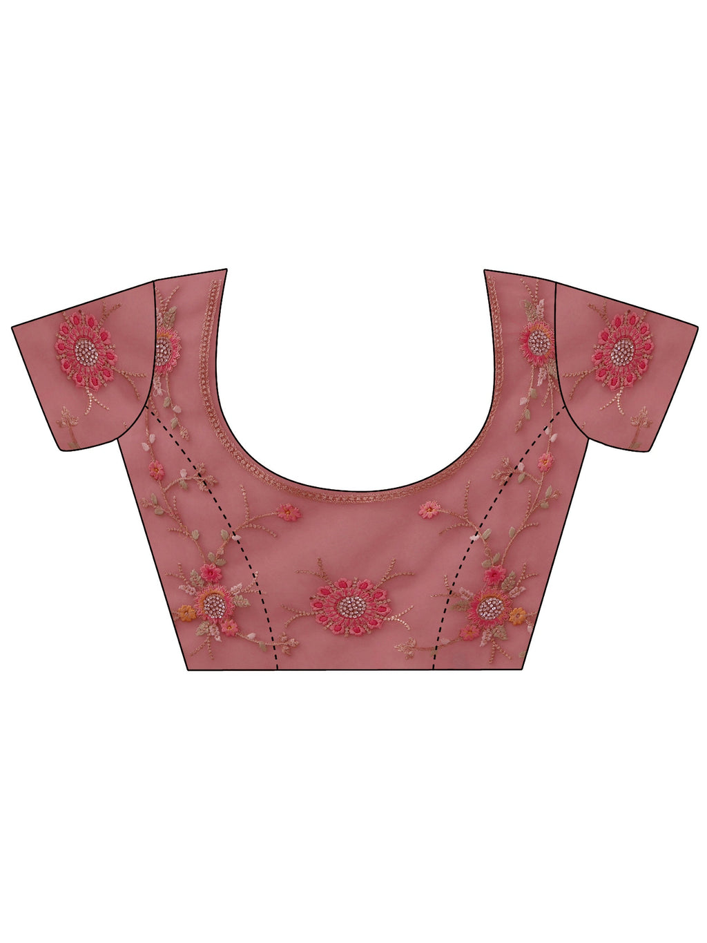 Art Peach Pink Floral Embellished Net Saree