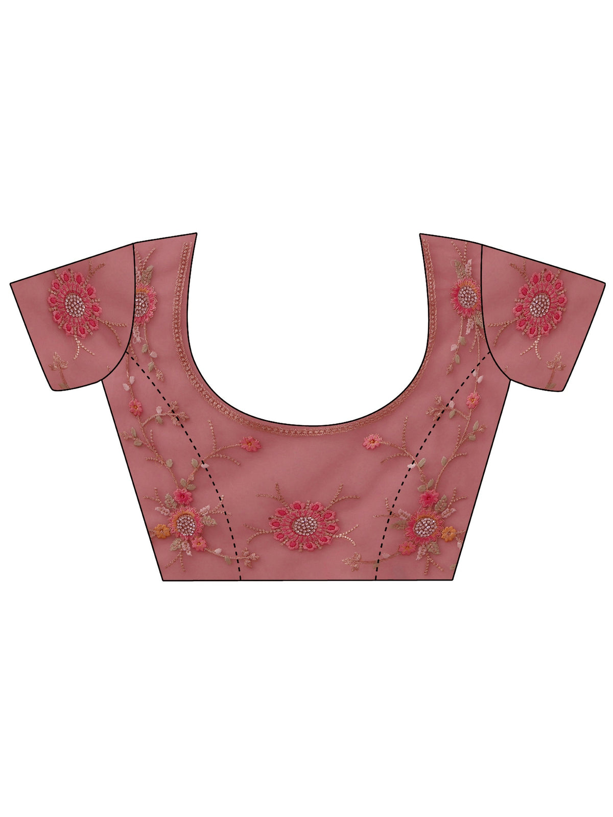 Art Peach Pink Floral Embellished Net Saree