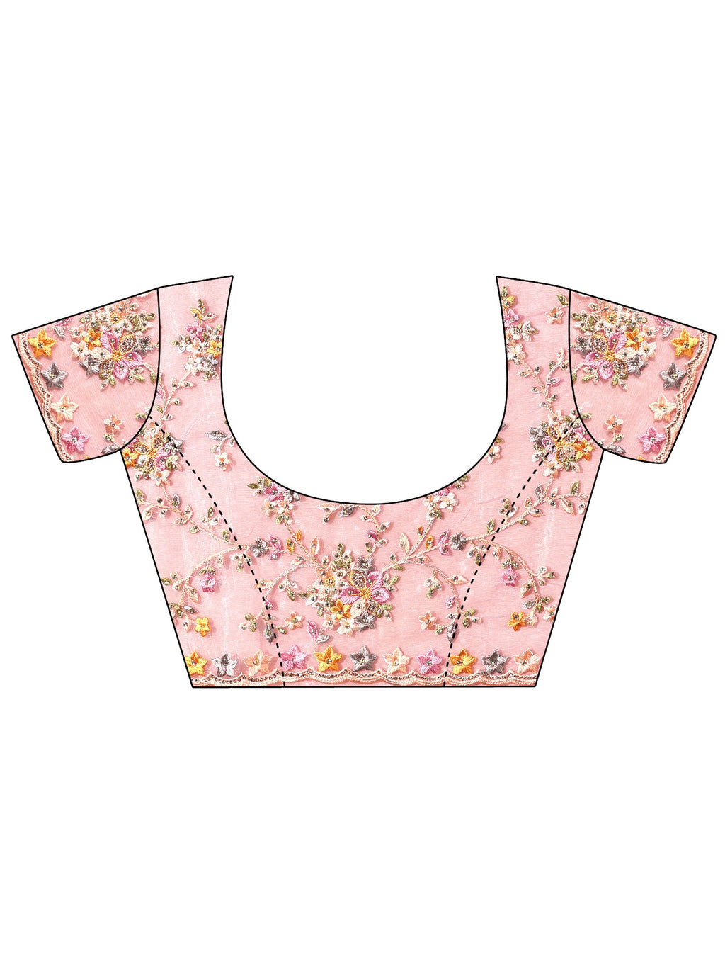 Art Rose Pink Floral Embroidered Net Saree
