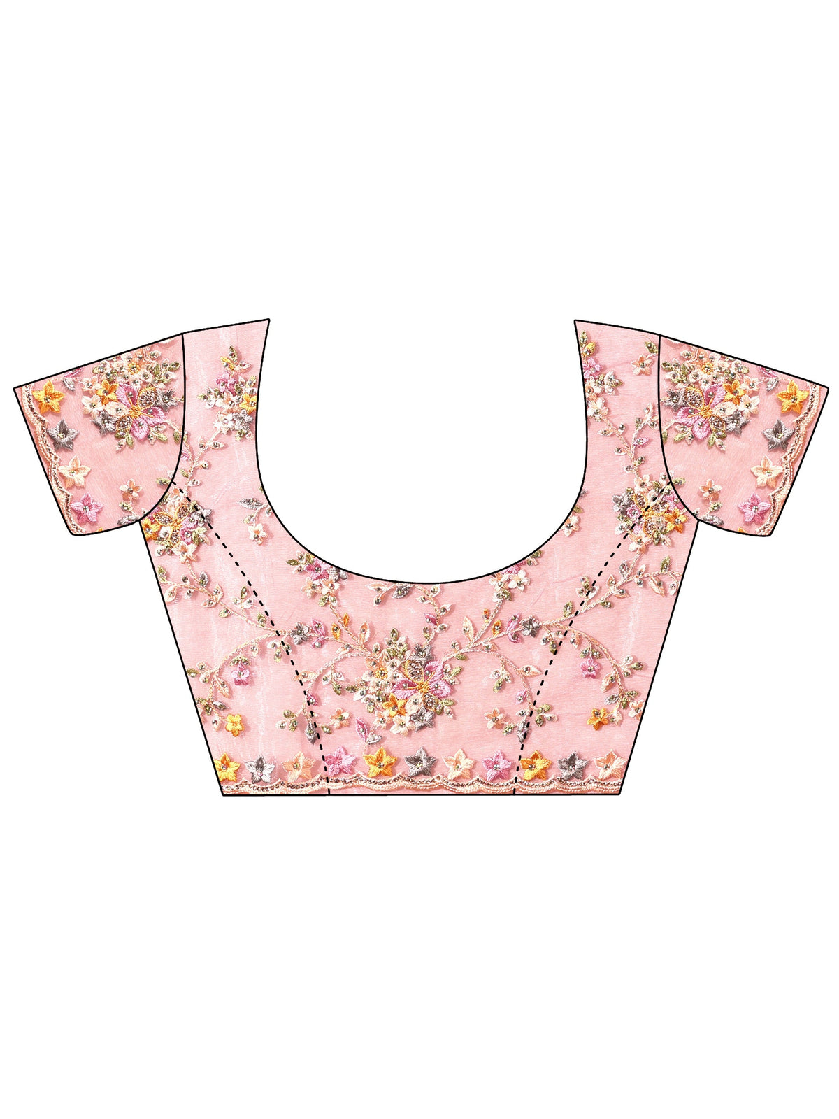 Art Rose Pink Floral Embroidered Net Saree
