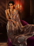 Peach Pink Peacock Embellished Tissue Saree