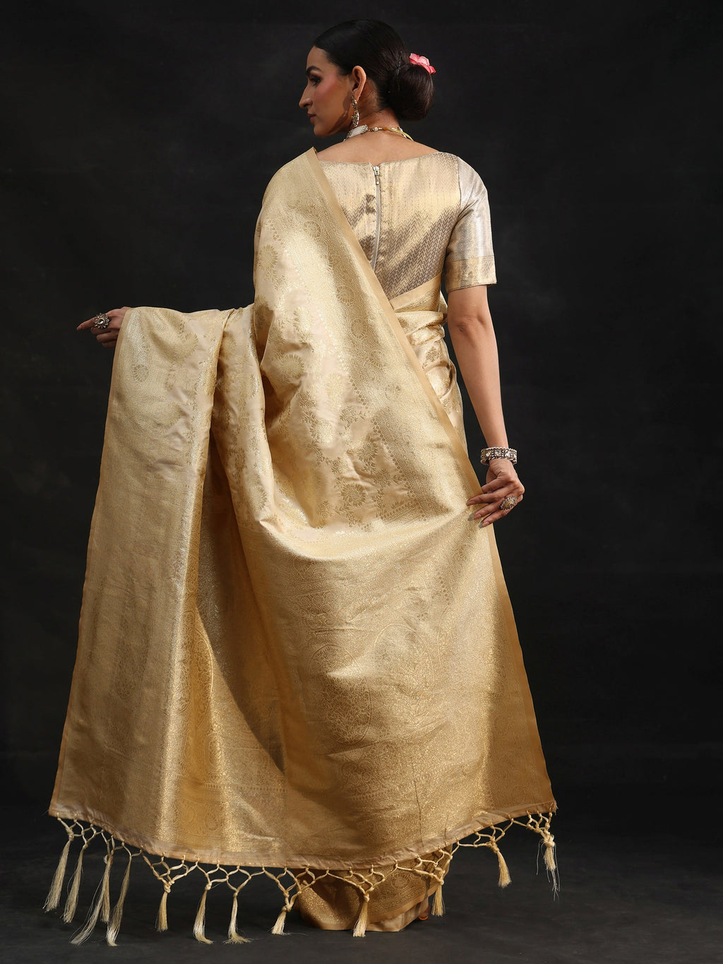 Cream Banarasi Silk Blend Saree