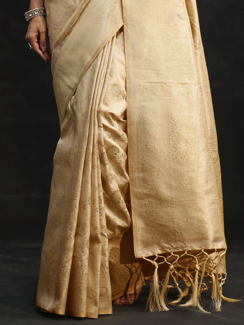 Cream Banarasi Silk Blend Saree