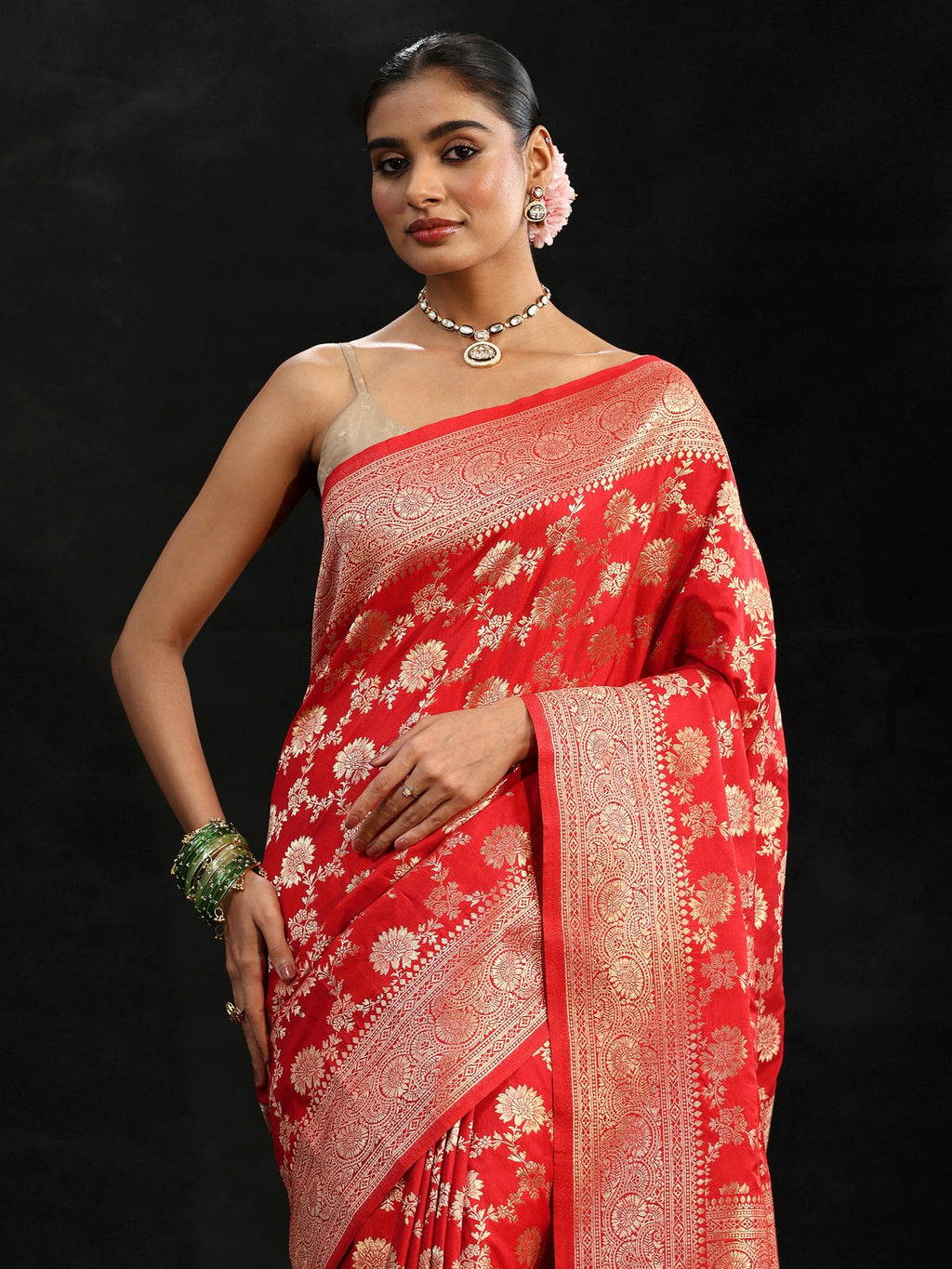 Vermilion Red Banarasi Silk Blend Saree