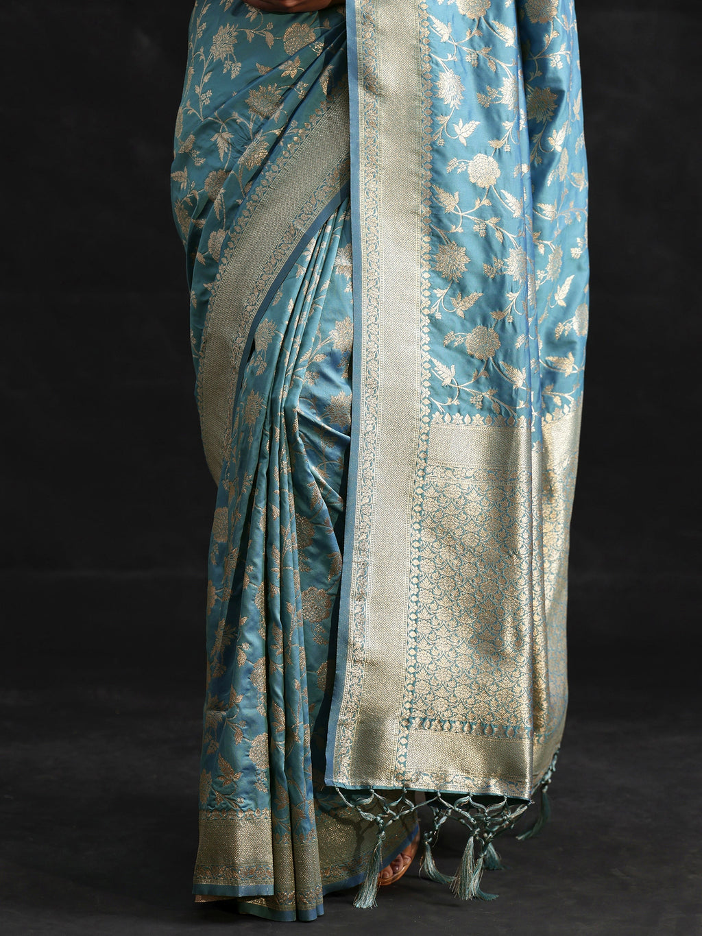 Dusty Sky Blue Banarasi Silk Blend Saree