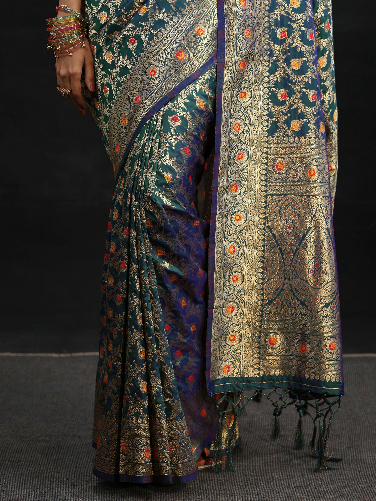 Navy Blue Meenakari Banarasi Silk Blend Saree
