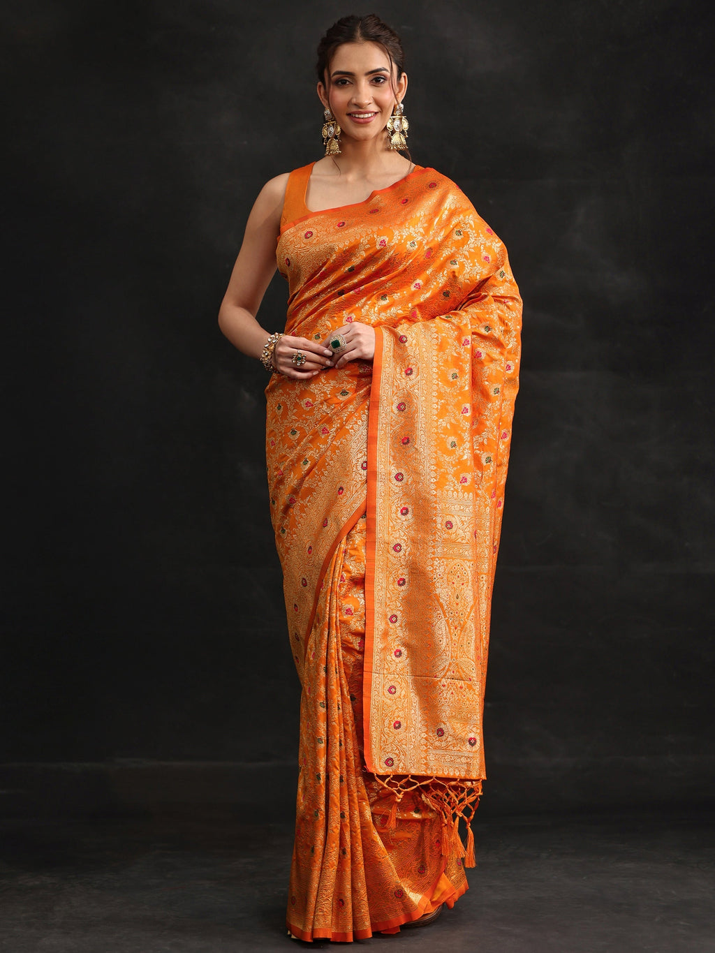 Mustard Meenakari Banarasi Silk Blend Saree
