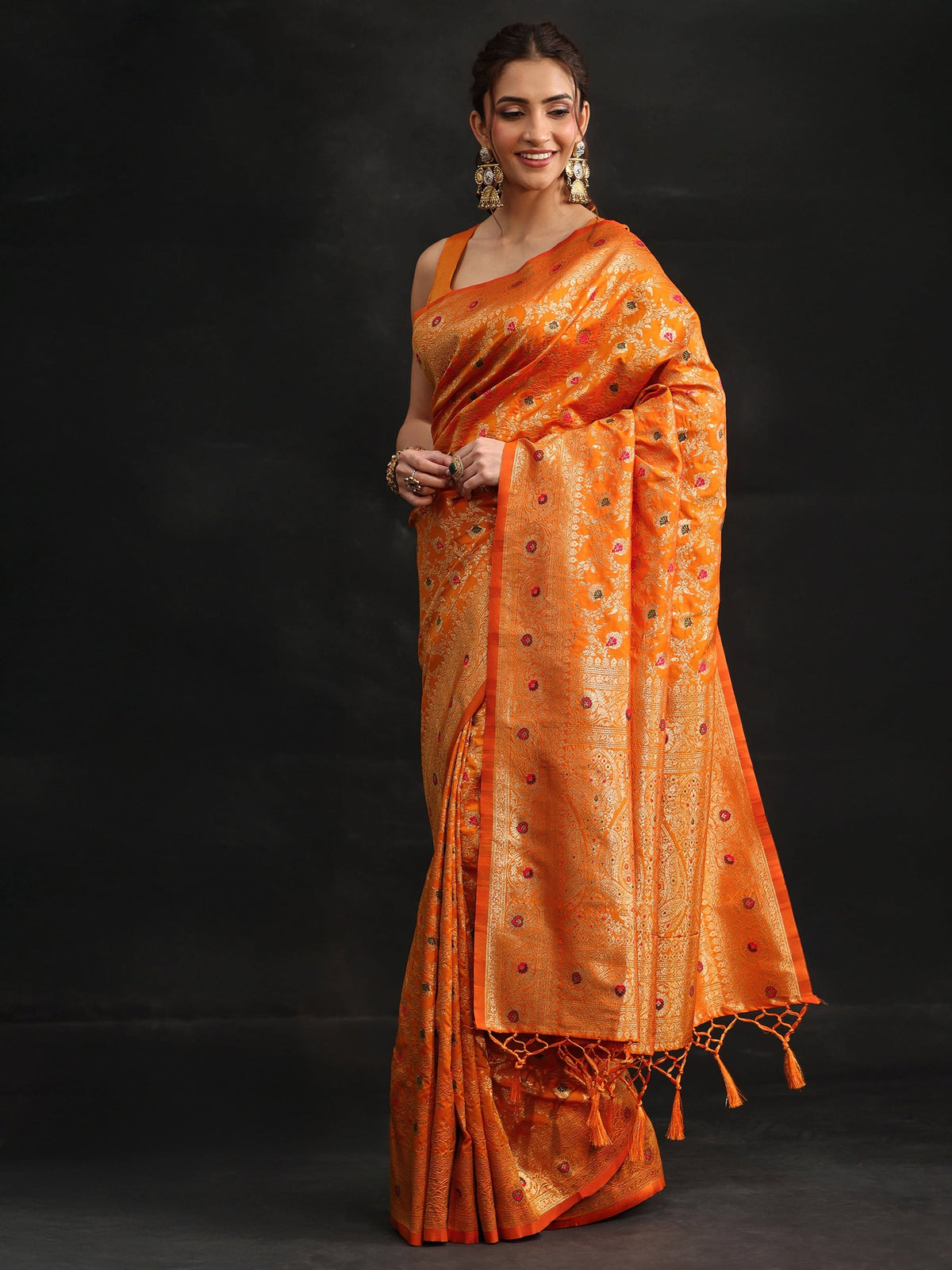 Mustard Meenakari Banarasi Silk Blend Saree