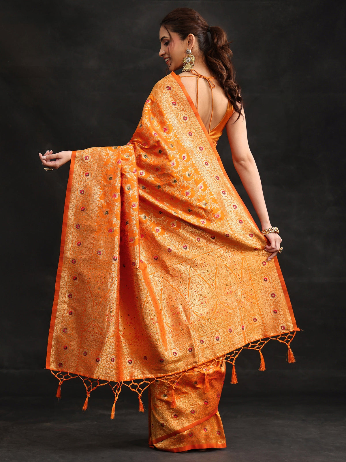 Mustard Meenakari Banarasi Silk Blend Saree
