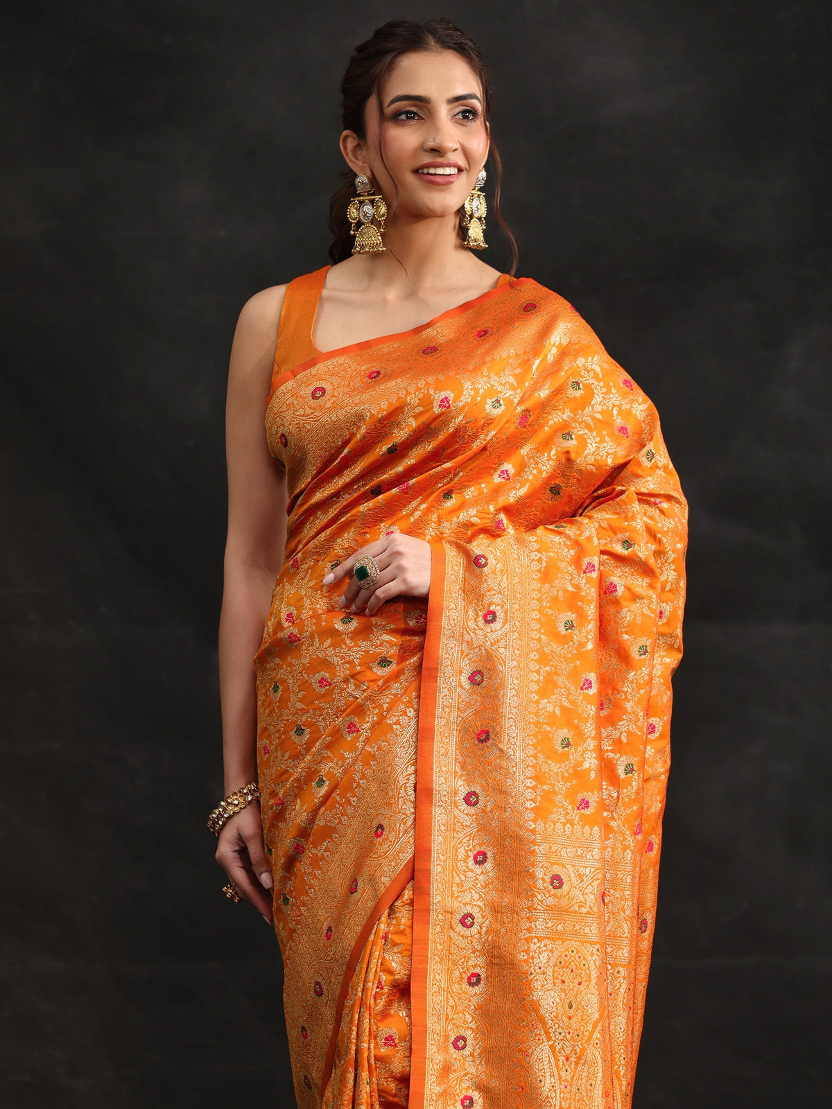 Mustard Meenakari Banarasi Silk Blend Saree