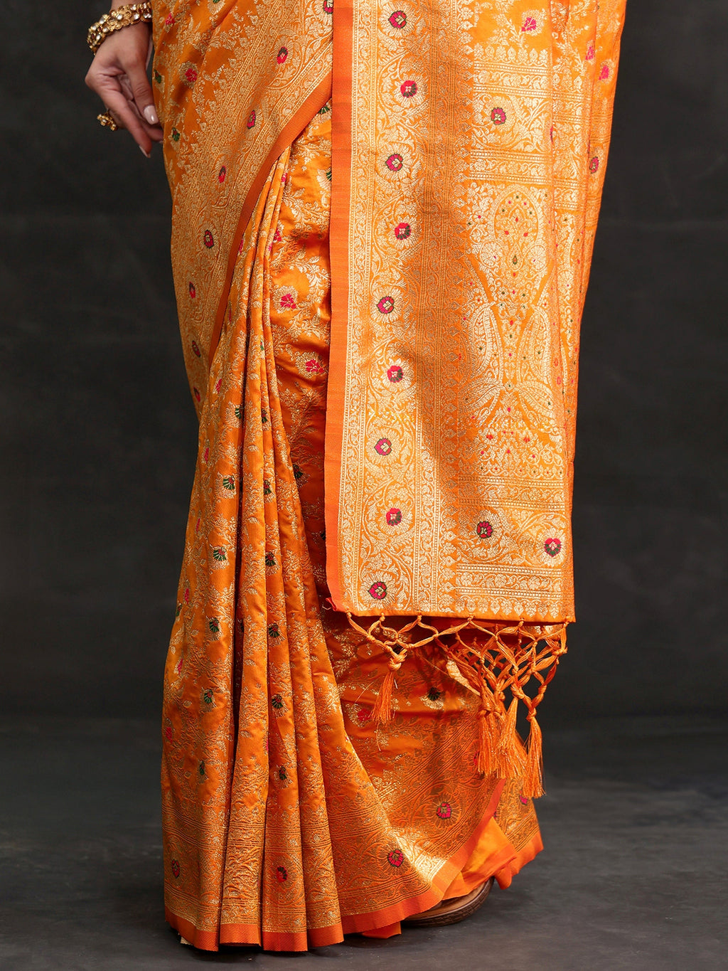Mustard Meenakari Banarasi Silk Blend Saree