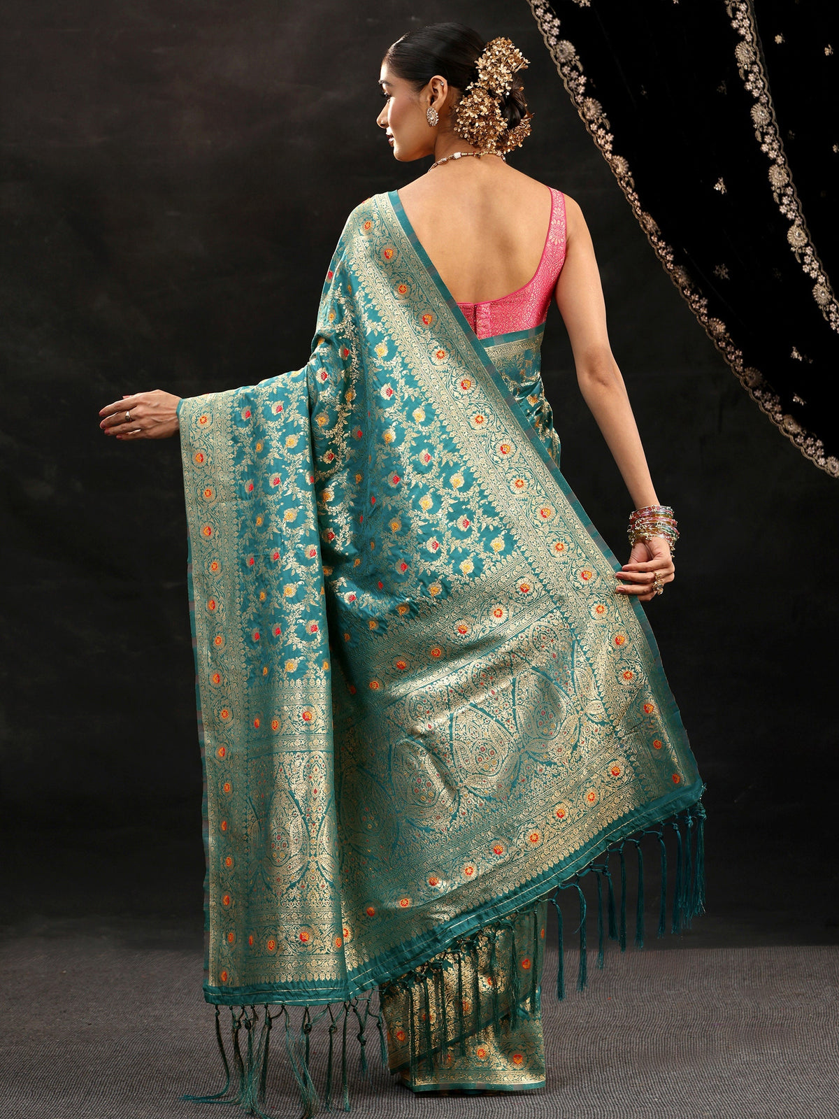 Teal Green Meenakari Banarasi Silk Blend Saree