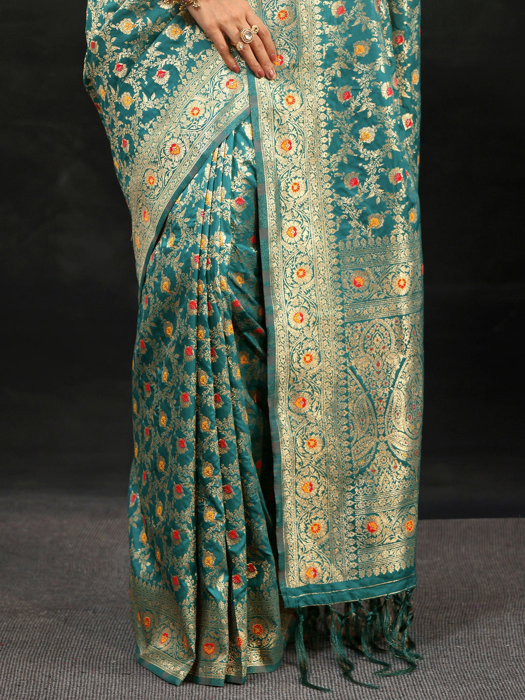 Teal Green Meenakari Banarasi Silk Blend Saree