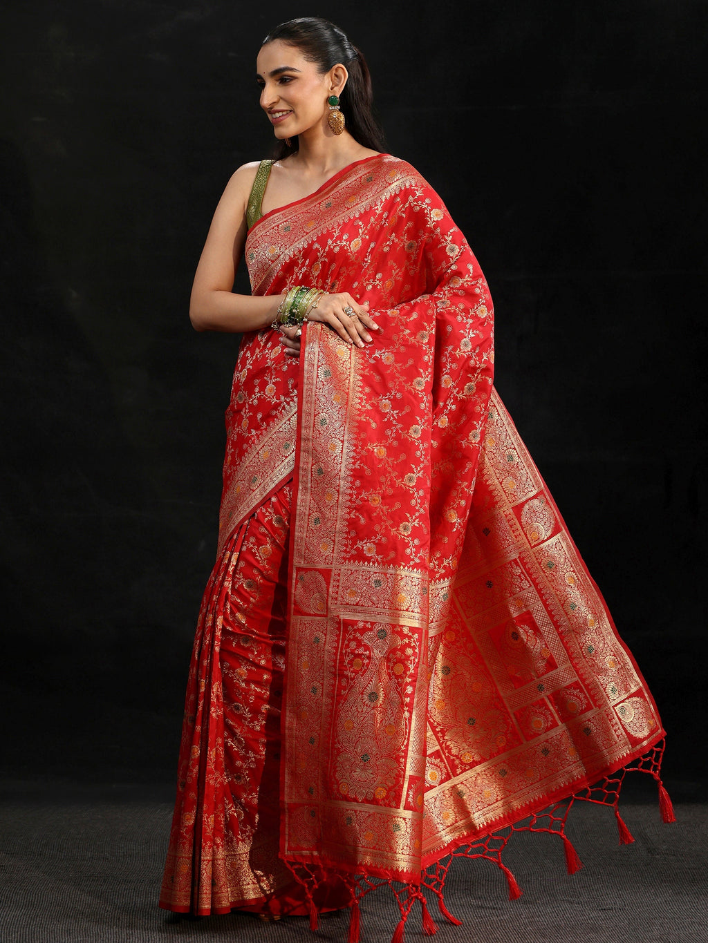 Vermilion Red Meenakari Banarasi Silk Blend Saree
