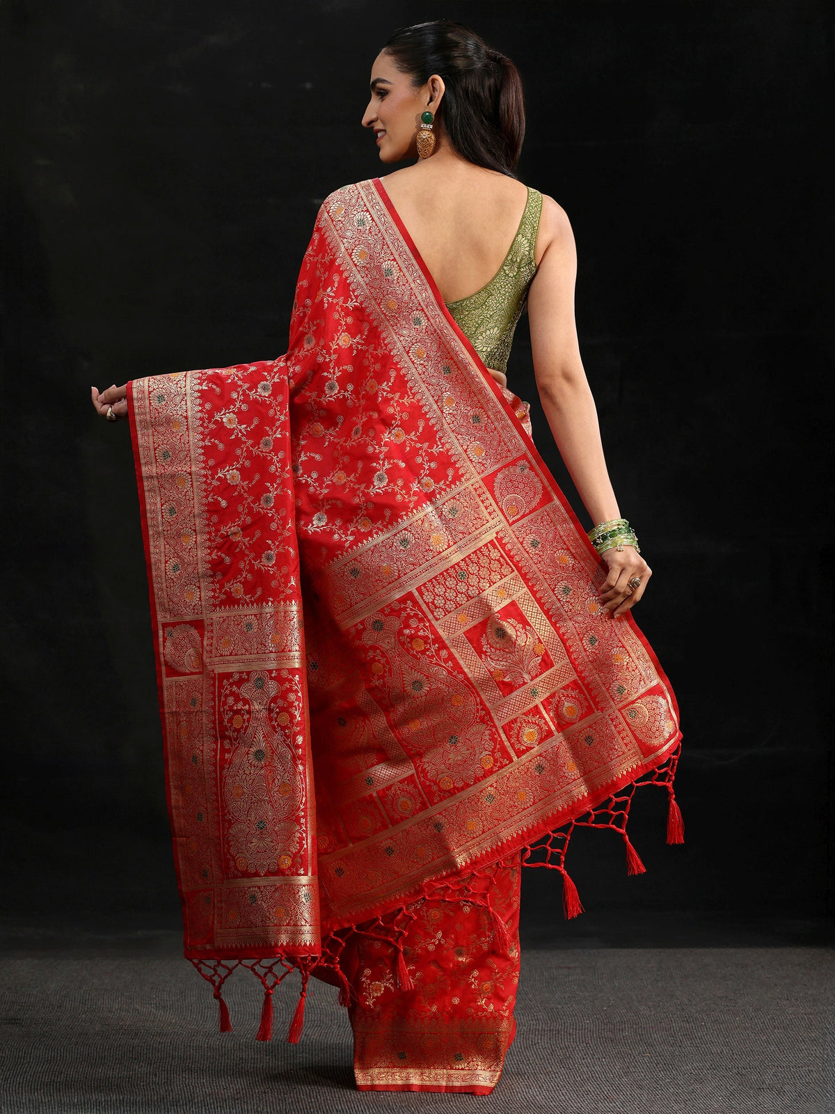 Vermilion Red Meenakari Banarasi Silk Blend Saree