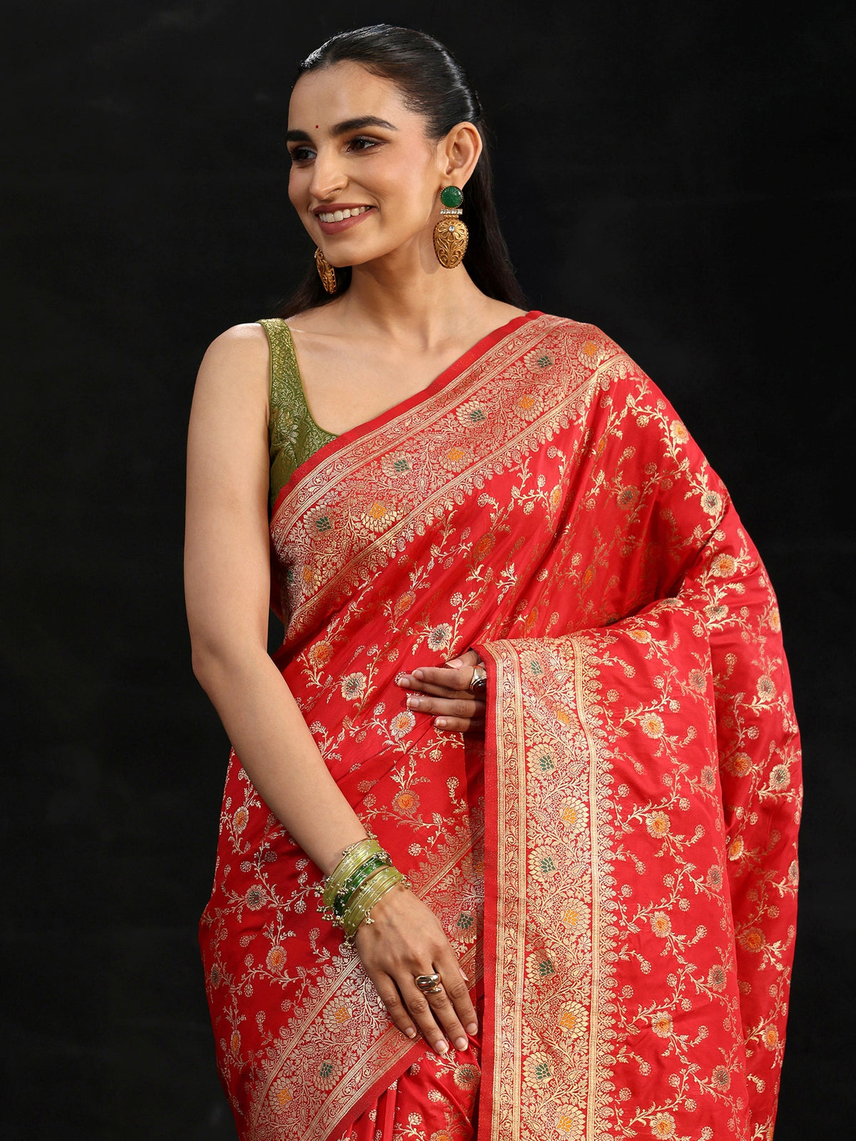 Vermilion Red Meenakari Banarasi Silk Blend Saree