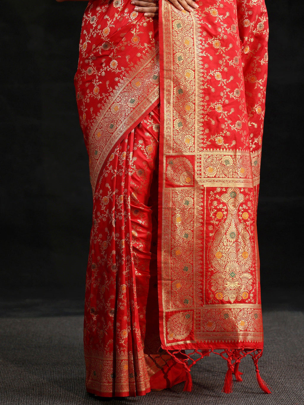 Vermilion Red Meenakari Banarasi Silk Blend Saree