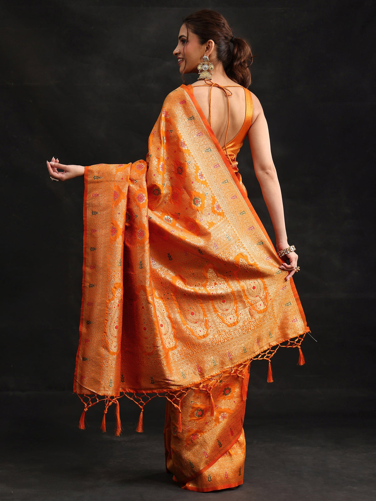 Orange Meenakari Banarasi Silk Blend Saree