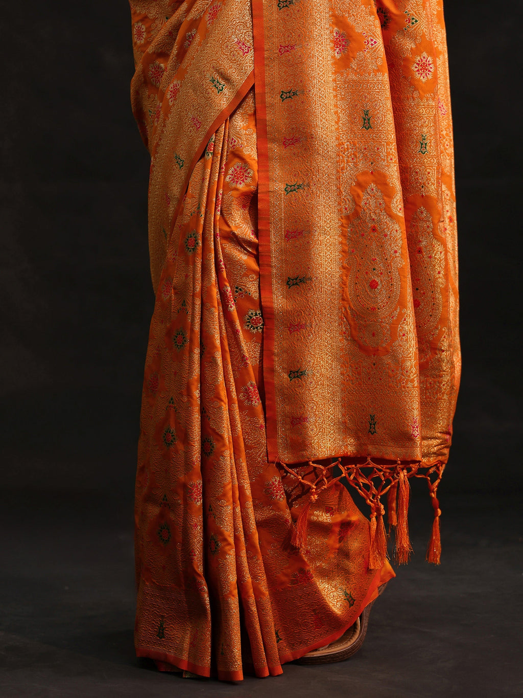 Orange Meenakari Banarasi Silk Blend Saree