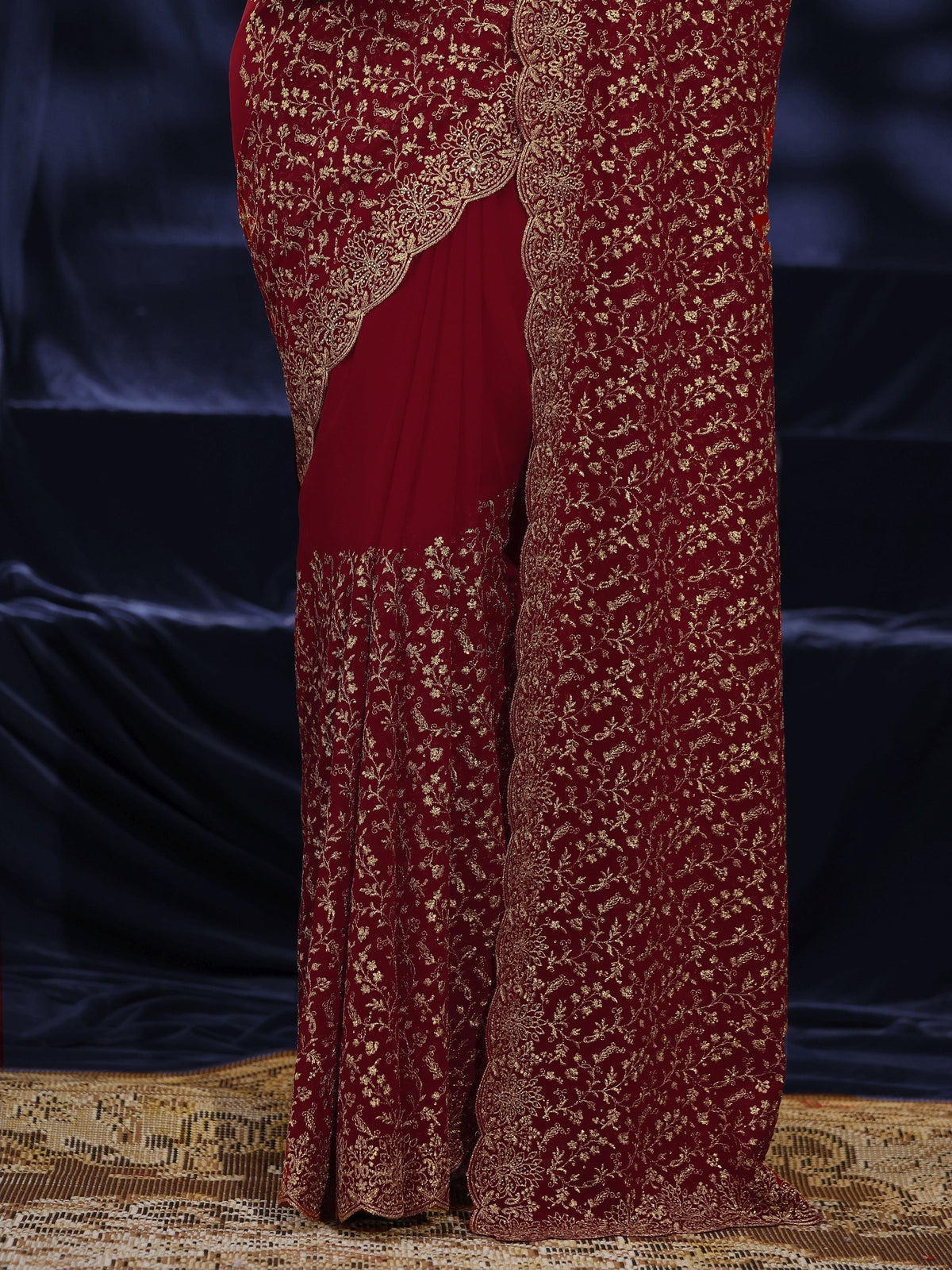 Red Floral Embroidered Georgette Saree