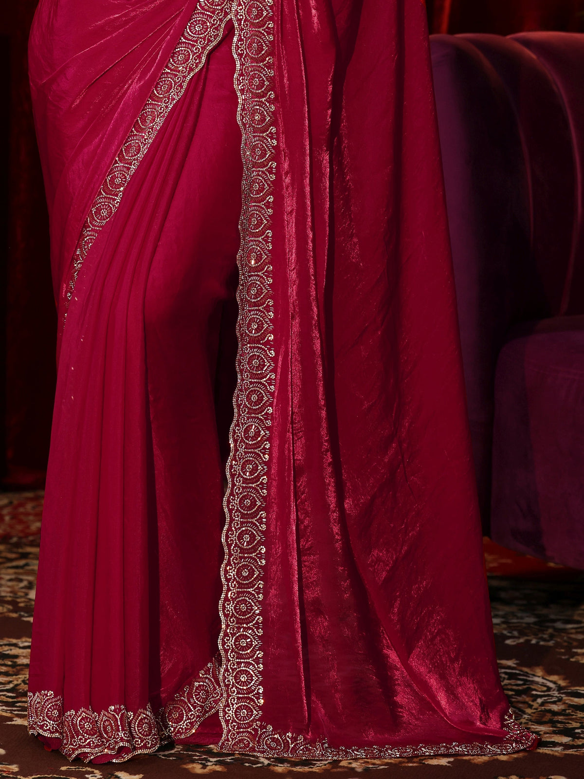 Rose Pink Tissue Saree with Embellished Border