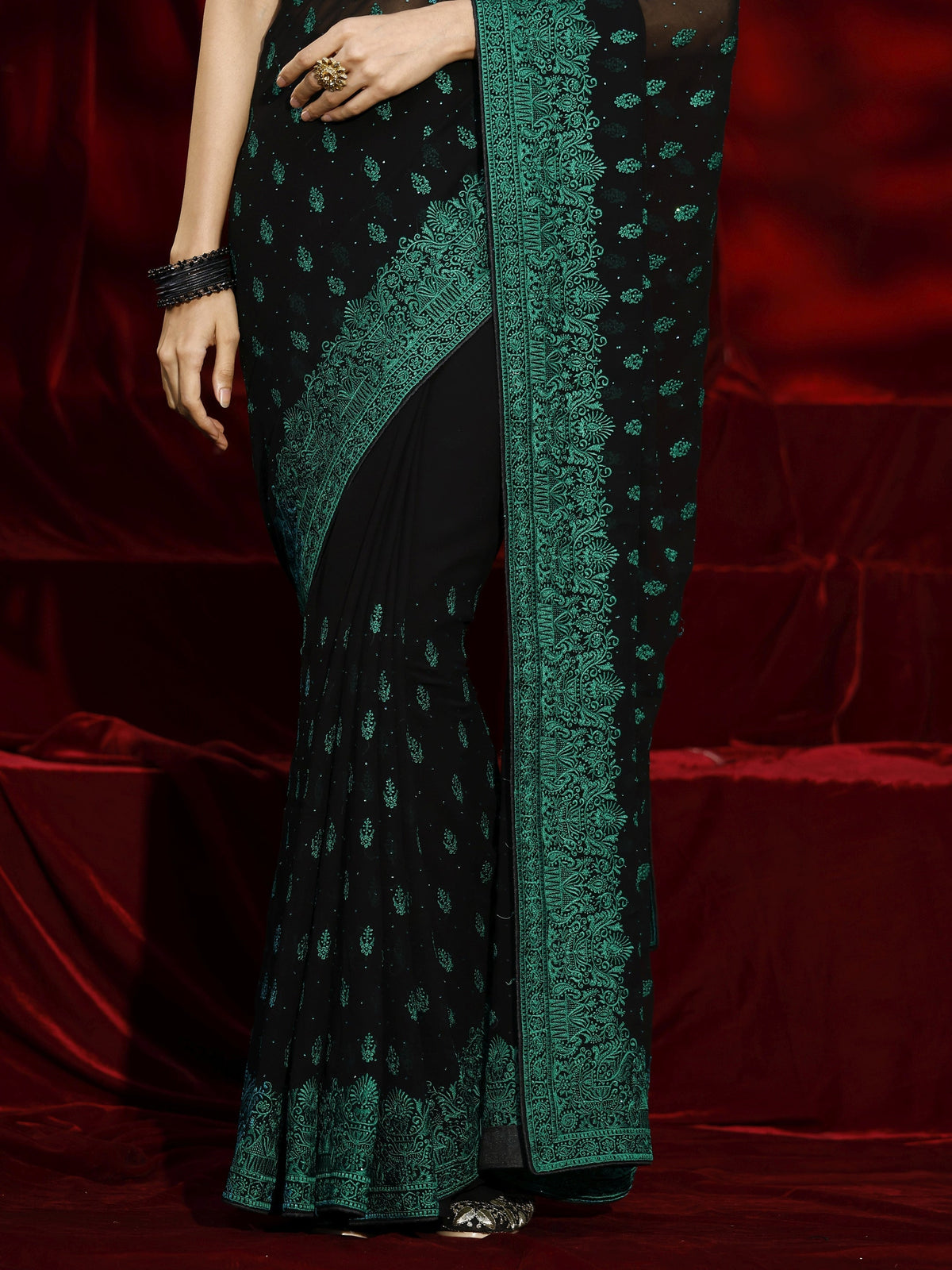 Black Floral Embroidered Georgette Saree