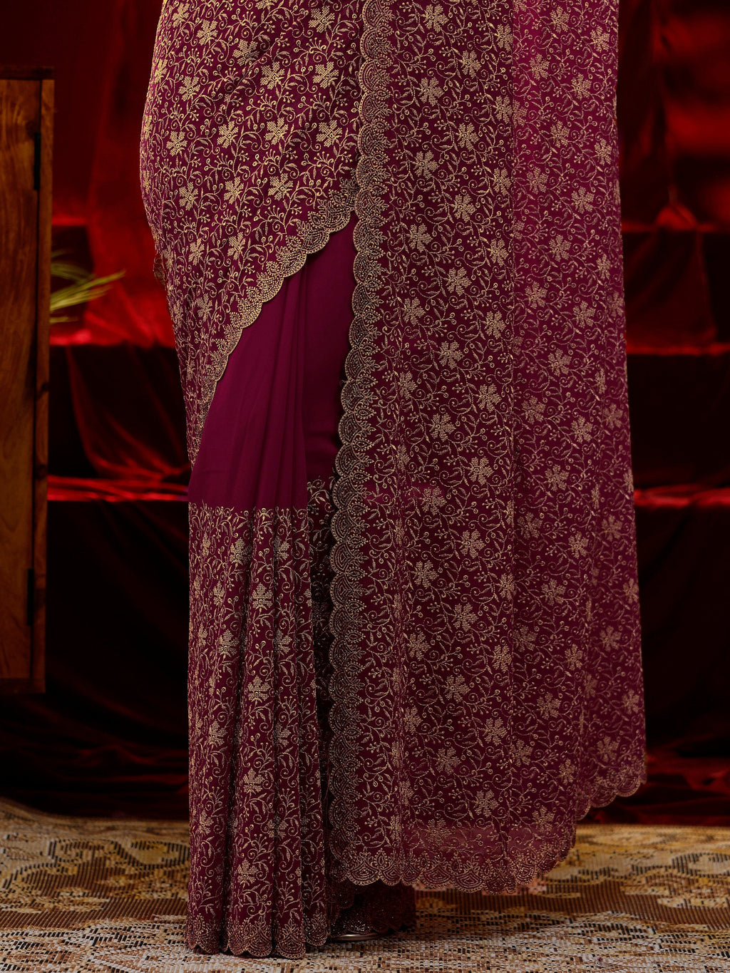 Pink Floral Embroidered Georgette Saree