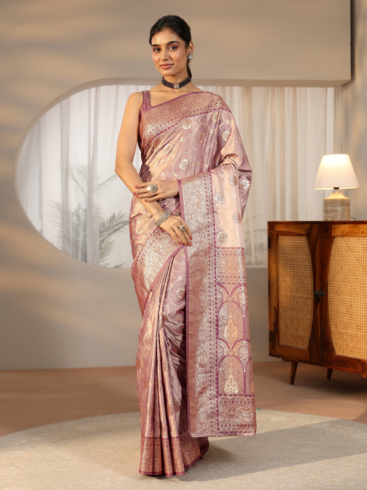 Dusty Lilac Banarasi Satin Saree