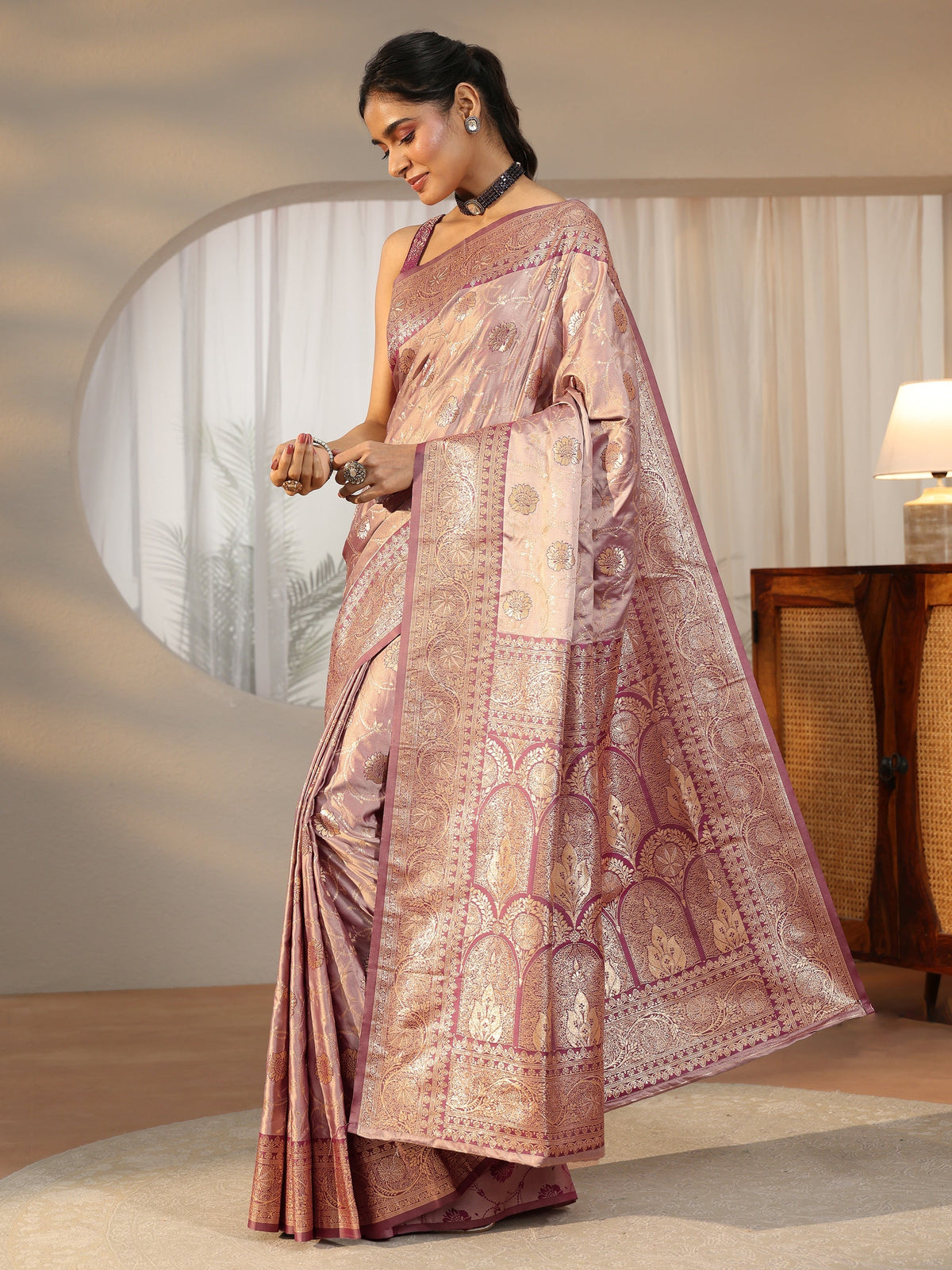 Dusty Lilac Banarasi Satin Saree