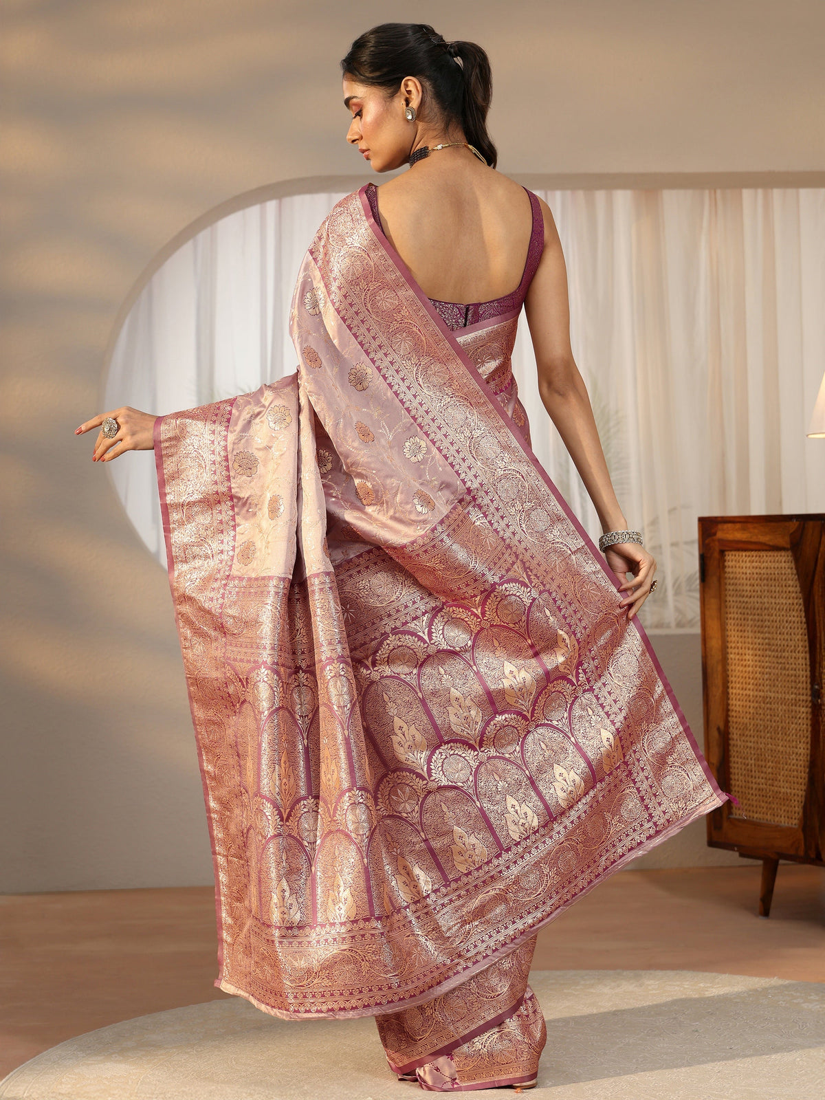 Dusty Lilac Banarasi Satin Saree