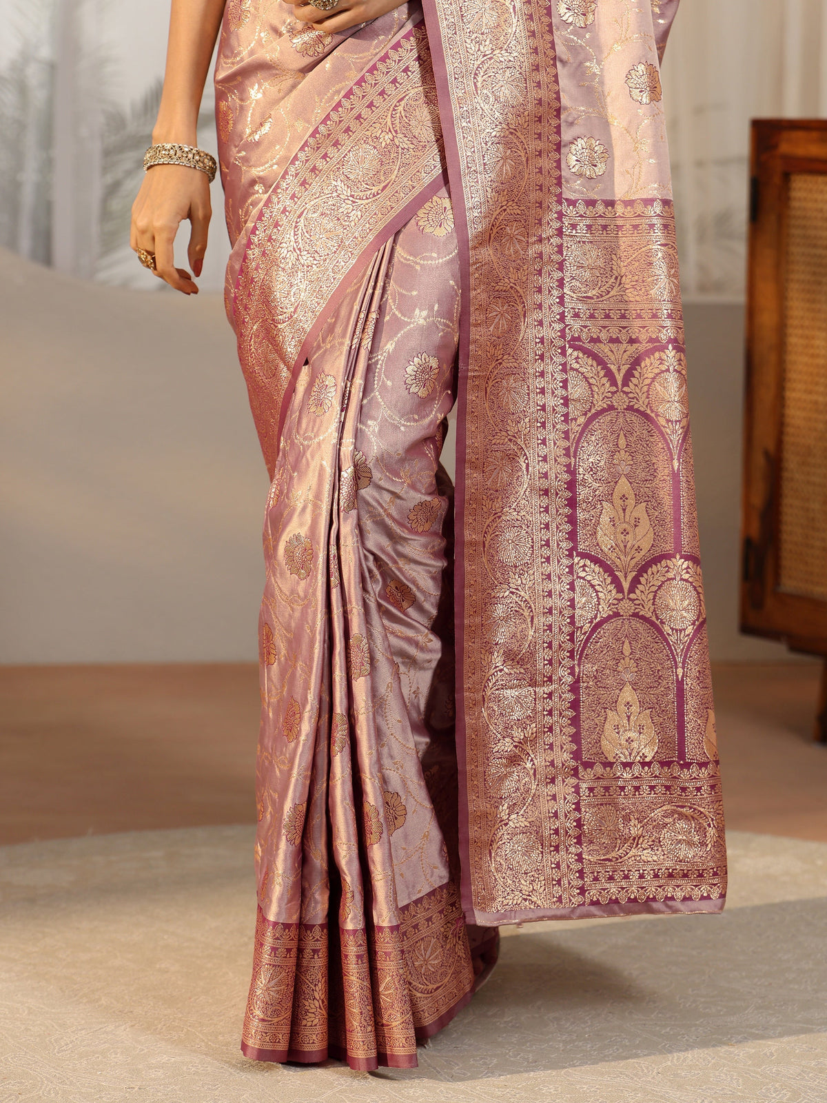 Dusty Lilac Banarasi Satin Saree